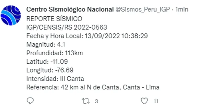 Sismo en Lima. Foto: Twitter/IGP