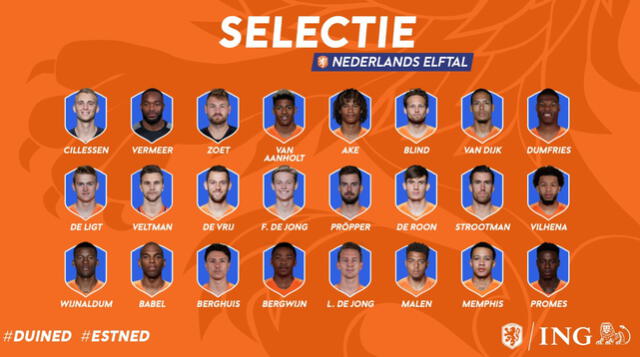 Holanda vs Estonia: convocados en la Naranja Mecánica
