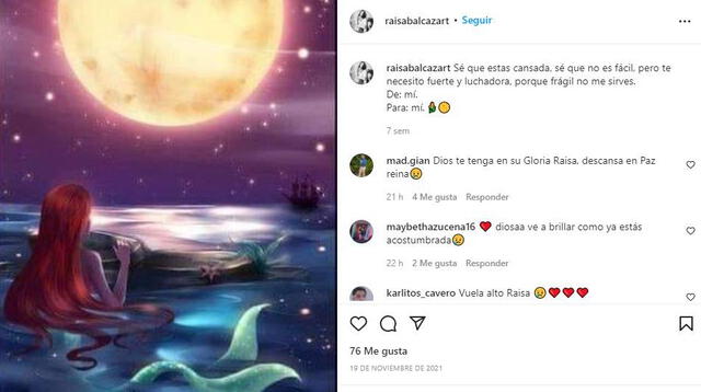 Usuarios lamentan deceso de Raisa Balcazar. Foto: Raisa Balcazar/ Instagram