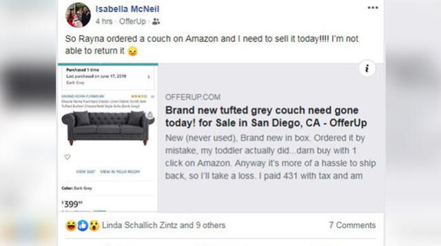 La mujer utilizó su cuenta de Facebook para revender el mueble que su hija compró-