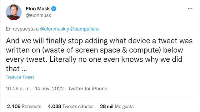 Mensaje de Elon Musk. Foto: captura de Twitter