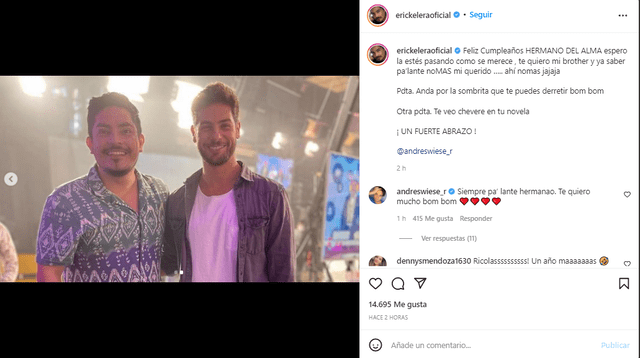 Erick Elera saluda a Andrés Wiese por su cumpleaños. Foto: Erick Elera/Instagram