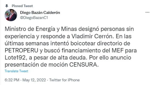 El congresista Diego Bazán se pronunció a través de sus redes sociales.