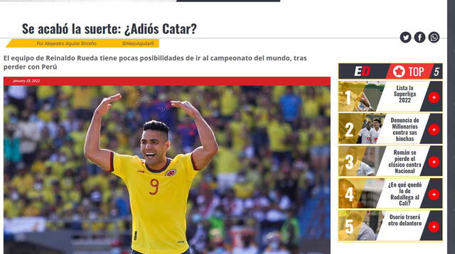 Así titularon los medios colombianos la derrota de su selección. Foto: El Deportivo