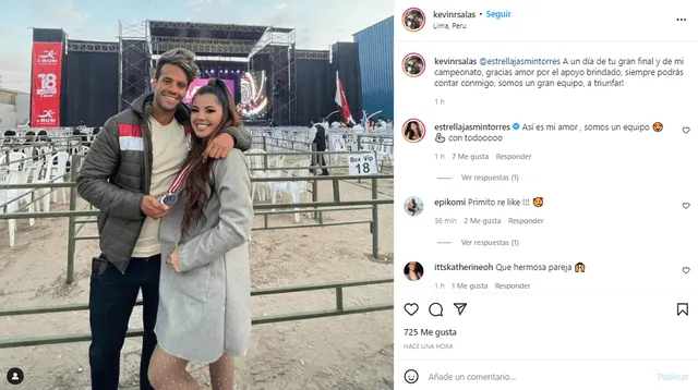 Kevin Salas envía alentador mensaje a su pareja Estrella Torres. Foto: Kevin Salas/Instagram