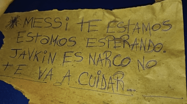 Mensaje de amenaza a Lionel Messi. Foto: TN Argentina   