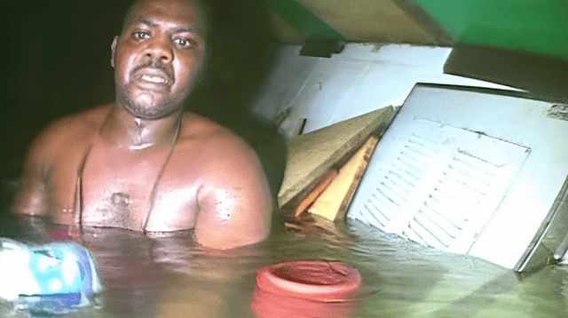 Harrison Okene pasó tres días así, atrapado dentro del barco Hascon 4. Foto: LiveLeak   