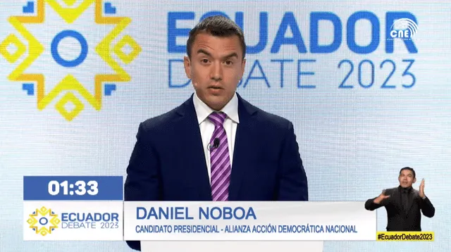 Daniel Noboa en el debate presidencial de Ecuador. Foto: CNE Ecuador   