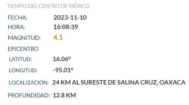 Sismo en México. Foto: SSN   