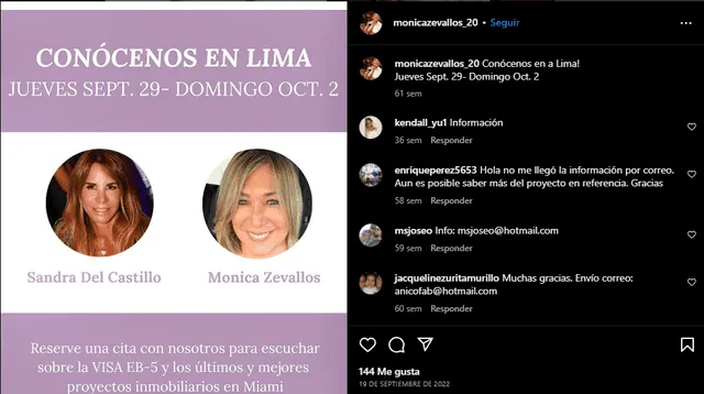 Mónica Zevallos en redes sociales. Foto: Instagram/Mónica Zevallos 