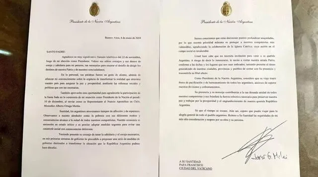 La misiva fue firmada en el despacho del presidente de Argentina, Javier Milei. Foto: Presidencia de Argentina   