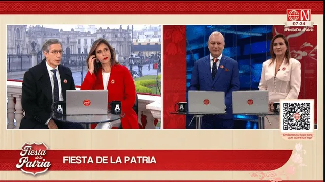 Federico Salazar y Verónica Linares cubriendo el mensaje a la nación de Dina Boluarte. Foto: américa TV.   