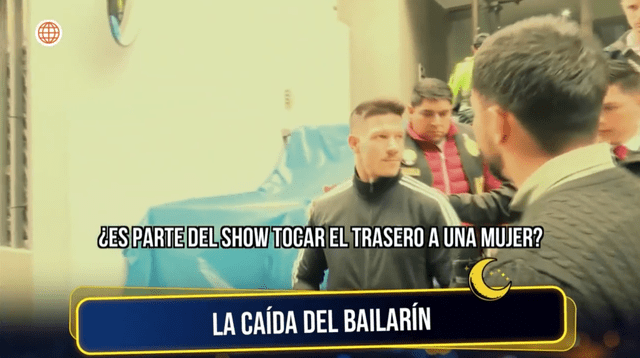 Bailarín húngaro que tocó a Korina fue llevado a la comisaría. Foto: América Tv. Bailarín húngaro que tocó a Korina fue llevado a la comisaría. Foto: América Tv.