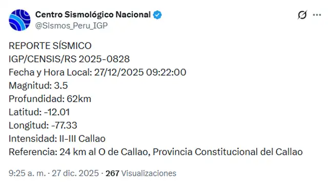  Sismo en Callao. Foto: IGP.   