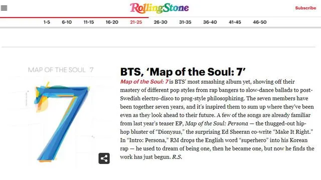 BTS en lista de la revista Rolling Stone. Foto: captura