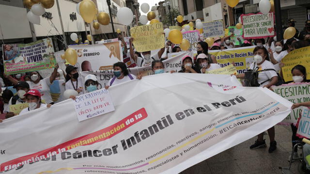 Desde inicios de este 2022, niños con cáncer y sus padres salen a protestar por falta de medicinas, exámenes de diagnóstico y para exigir el cumplimiento de la Ley del cáncer infantil. Foto: Gerardo Marín/La República