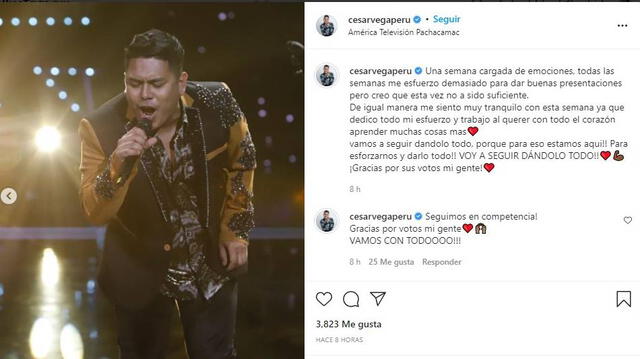 César Vega manifestó su sentir en redes sociales. Foto: César Vega/ Instagram
