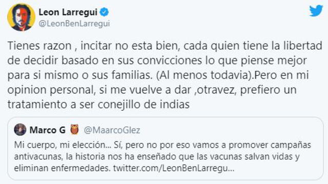 Publicación de León Larregui  Foto: captura de Twitter.