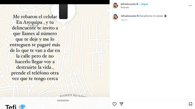 Stephanie Valenzuela fue víctima de un robo en Arequipa. Foto: Captura de pantalla/ Instagram
