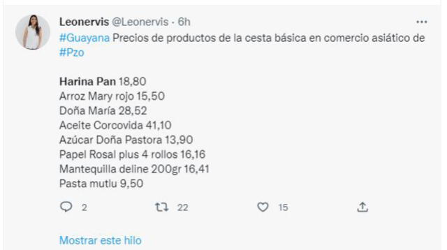 Precio de la harina PAN hoy en comercios de Puerto Ordaz, sur de Venezuela. Foto: captura Twitter