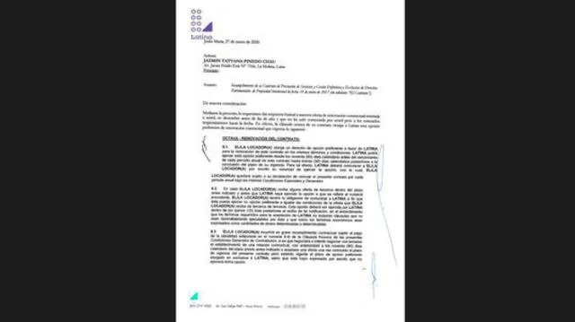 Carta notarial de Latina a Jazmín Pinedo.