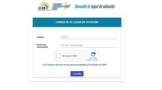  Consulta tu lugar de votación Ecuador. Foto: captura de Consejo Nacional Electoral    