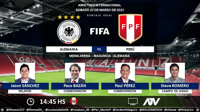  Periodistas a cargo del partido Perú vs. Alemania en ATV. Foto: Puntaje Ideal   