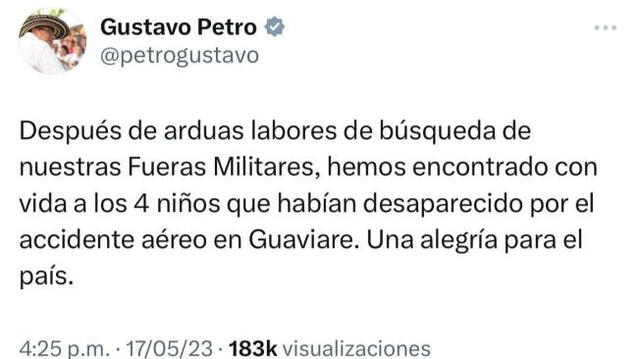  Tweet de Gustavo Petro donde anunciaba el error. Foto: @petrogustavo/Twitter   