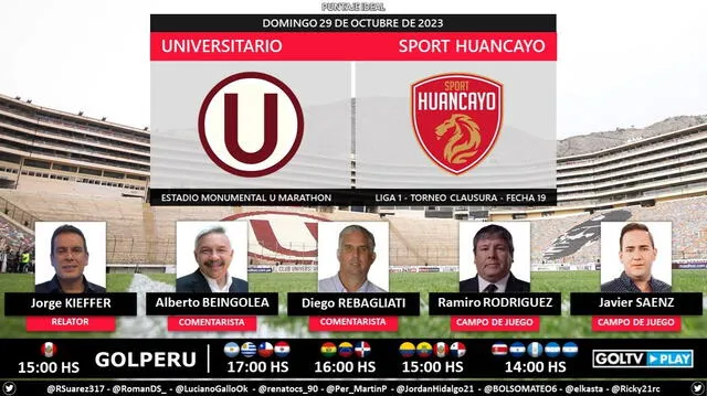 Equipo de transmisión de Universitario vs. Sport Huancayo por GolPerú. Foto: Puntaje Ideal/X   