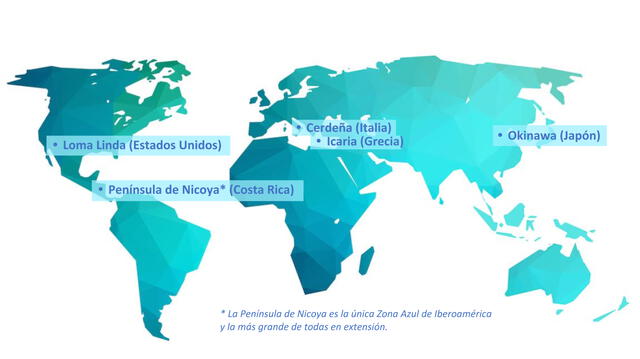 Estas son las 'zonas azules' en todo el mundo. Foto: UNIVERSIDADES AZULES   