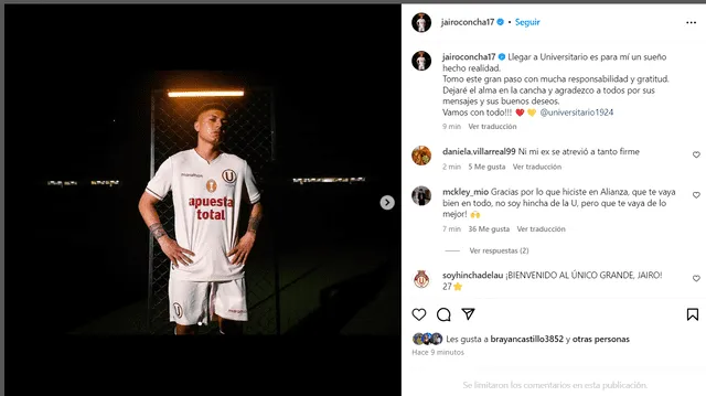 Jairo Concha se convirtió en nuevo jugador de Universitario. Foto: captura de Instagram/Jairo Concha   