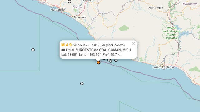  El epicentro del sismo en México, ocurrido el 30 de enero. Foto: SSN<br>    