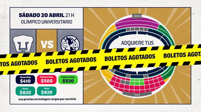 Las entradas para el Pumas UNAM vs. América se agotaron, según el club universitario. Foto: X/Pumas.   