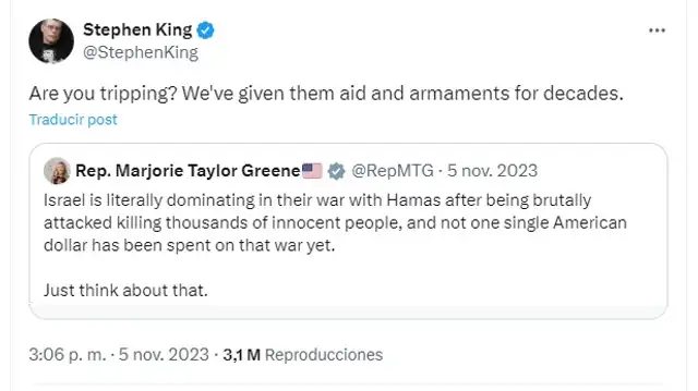 <em> King mostró su desacuerdo con la opinión de Taylor. Foto: captura de X</em>   