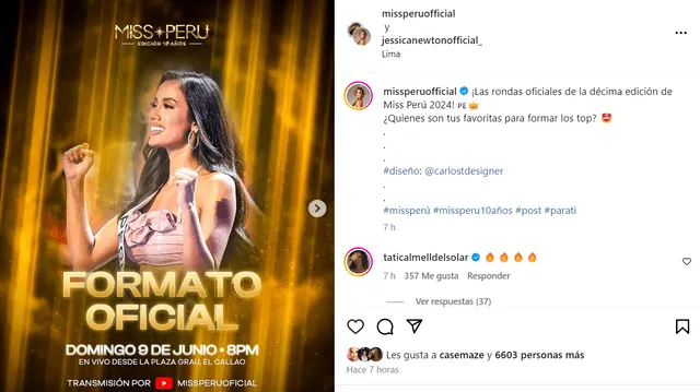 Publicación de la página oficial del Miss Perú. Foto: Instagram   