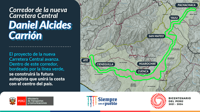  Nueva Carretera Central será denominada 'Daniel Alcides Carrión'. Foto: MTC    