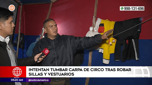 Dueño del circo lastimó el robo del local y deslizó la posibilidad de haber sido víctima de una amenaza. Foto: Captura América Televisión   