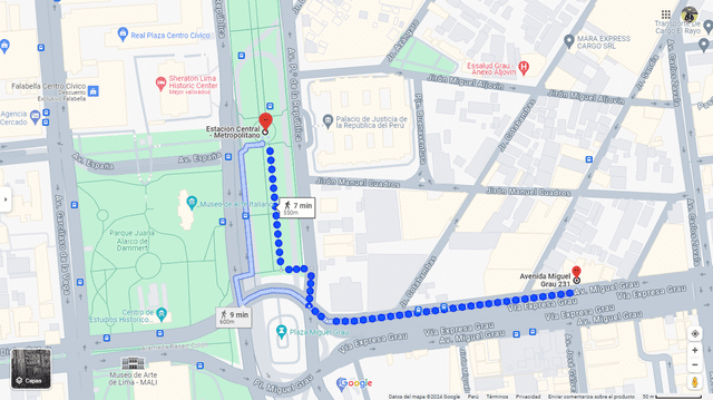  Son aproximadamente 10 minutos de caminata de la estación Central al almacén. Foto: captura de pantalla/Google Maps    