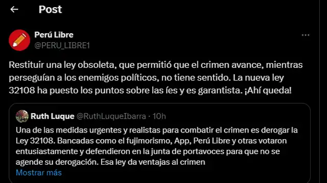 Perú Libre rechaza pedido de transportistas. Foto: X   
