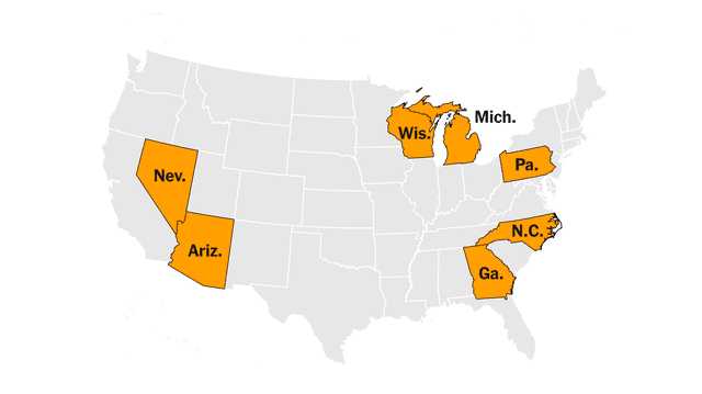  Los estados bisagra se redujeron a 7 para las elecciones de Estados Unidos 2024. Foto: New York Times    