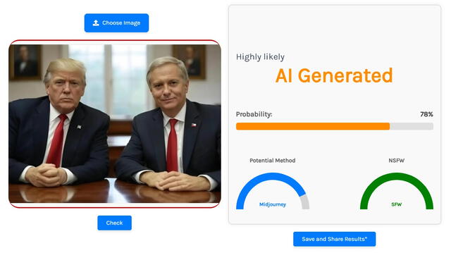 <em>Resultado de la evaluación en Is It AI?, programa detector de deepfakes. Foto: captura de Google</em>   