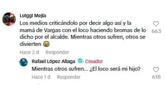 Comentario de Rafel López Aliaga. Foto: TikTok Comentario de Rafel López Aliaga. Foto: TikTok
