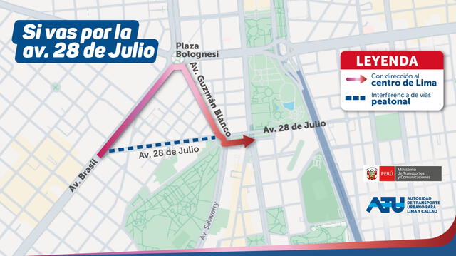 Desvíos en la avenida 28 de Julio