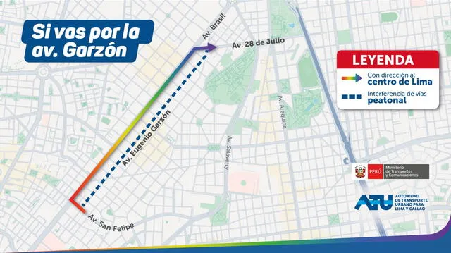  Desvíos en la avenida Garzón. Foto: ATU    