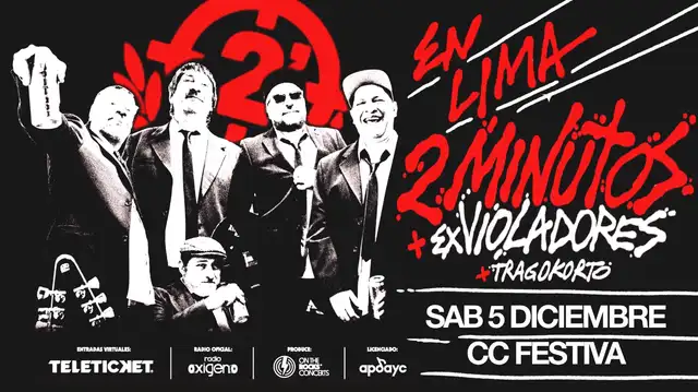 Junto a 2 Minutos, se presentarán Los Ex Violadores y Tragokorto, creando un ambiente de celebración por el legado del punk en Latinoamérica. Junto a 2 Minutos, se presentarán Los Ex Violadores y Tragokorto, creando un ambiente de celebración por el legado del punk en Latinoamérica.