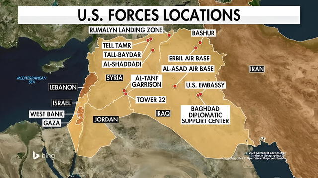 Map showing key U.S. military bases and assets across the Middle East amid rising tensions with Iran. Photo: Fox News Map showing key U.S. military bases and assets across the Middle East amid rising tensions with Iran. Photo: Fox News