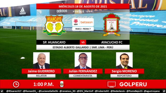 Sport Huancayo vs Ayacucho FC vía Gol Perú. Foto: Puntaje Ideal PE/Twitter
