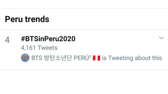 BTS 2020 tendencia en Perú