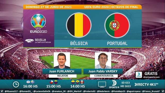 Bélgica vs Portugal vía DirecTV Sports. Foto: Puntaje Ideal/Twitter