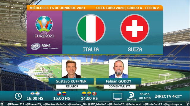 Italia vs. Suiza por DirecTV Sports. Foto: Puntaje Ideal/Twitter